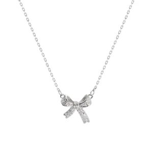 RENSINO New Fashion Jewelry Chain 925 Silver Bowknot Zircon Necklace for Women