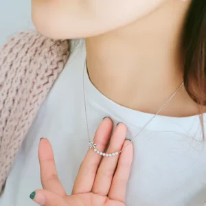 RENSINO New Fashion Jewelry Chain 925 Silver Bowknot Zircon Necklace for Women