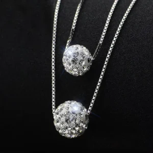 RENSINO New Fashion Jewelry Chain 925 Silver Double Crystal Necklace for Women