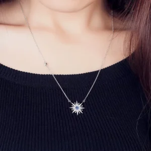 RENSINO New Fashion Jewelry Chain 925 Silver Sun Crystal Necklace for Women