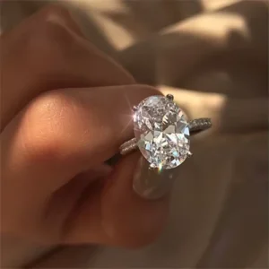 RENSINO New Fashion Personality European American Zircon Diamond-encrusted Oval Women’s Japanese Korean Style Ring