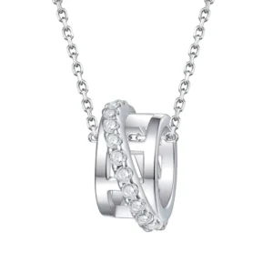 RENSINO New Fashion S925 Sterling Silver Multi Ring Circle Pendant Necklace Luxury Cubic Zirconia Geometric Clavicle Chain for Women
