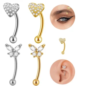 RENSINO New G23 Titanium Zircon Earring Internal Thread Heart Eyebrow Ring Fashion rook Body Piercing Jewelry for Women