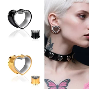 RENSINO New Gold Two color Heart Stainless Steel Fit Body Ear Tunnels Piercing Wedding Body Jewelry Stretcher Studs Unisex Trendy