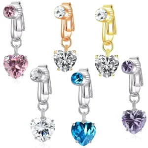 RENSINO New Heart shaped Crystal Pendant Belly Button Clip Without Wearing Harsh Clip Ladies Party Belly Button Jewelry Body Accessories
