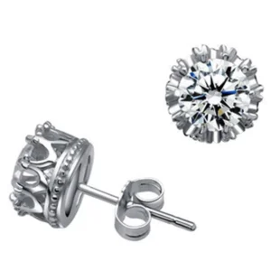 RENSINO New Hot Fashion 925 Sterling Silver Crystal Crown Earrings for Women Girls Gift Fashion Statement Jewelry