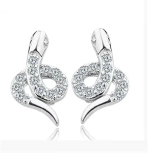RENSINO New Hot Fashion 925 Sterling Silver Crystal Snake Earrings for Women Girls Gift Fashion Statement Jewelry