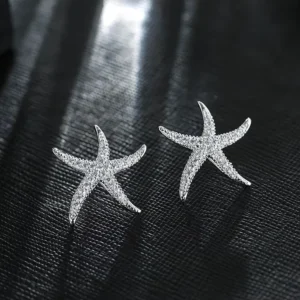 RENSINO New Hot Fashion 925 Sterling Silver Crystal Starfish Earrings for Women Fashion Statement Jewelry