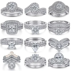 RENSINO New In Stock 925 Sterling Silver Ring Set Womens Wedding & Engagement Rings with 5A Cubic Zirconia Diamond Simulant