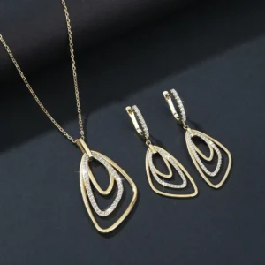 RENSINO New Irregular Shapes 925 Silver Italian Brushed Finish Moissanite Set Pendant Earrings and Necklace Jewelry Set for Women Gift