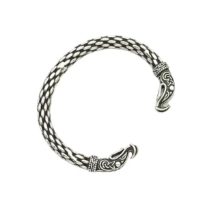 RENSINO New Jewelry Customized High Repurchase Rate Open Bangle Wristband Curved Crow Viking Charm Stainless Steel Men’s Bangle