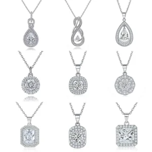 RENSINO New Luxury Hypoallergenic 925 Sterling Silver Pendant Necklace For Women Set With Cubic Zirconia Simulated Diamond