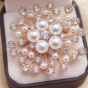 RENSINO New Pearl Snowflake Hollow Out Alloy Brooch with Customizable Clip for Wedding Engagement Children’s