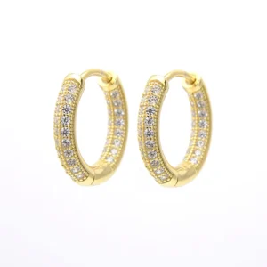 RENSINO New Pop Gold Hoop Earrings 925 Sterling Silver Lucky Huggie Zircon Earrings