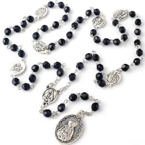 RENSINO New Product CRN001 Religious Seven Sorrows of Mary Rosary Chaplet Black Faceted Acrylic Beads Catholic Jewelry Necklace