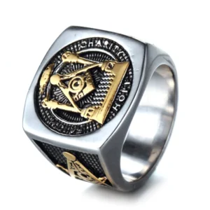 RENSINO New Product Stainless Steel Ring Men’s Jewelry Retro Freemasonry Ring Gift