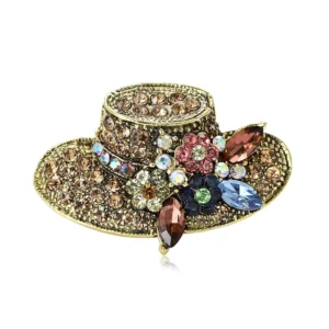 RENSINO New Retro Alloy Rhinestone Sun Hat Brooch Temperament All-match Women’s Suit Cardigan Corsage Jewelry Pin