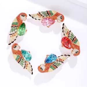 RENSINO New Selection Jewelry for Christmas Multiple Color Diamond Parrot 925 Silver Brooches Pin for Women and Girls Gift