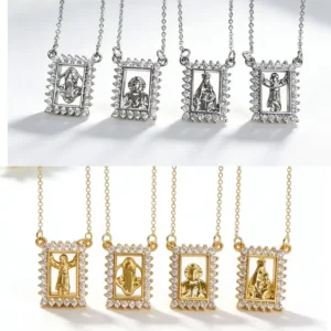 RENSINO New Square Zircon Virgin Mary Necklaces for Women 18K Gold Pendant Necklaces Catholic Jewelry Gifts Religion Charm
