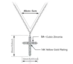 RENSINO New Style 925 Sterling Silver 14K Gold Plating Diamonds Paved Cross Pendant Necklace for Gift