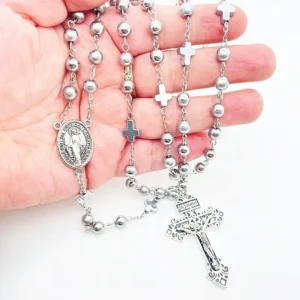 RENSINO New Style Customized Men Sliver Cross Pendant Religious Necklace Rosary Jewelry