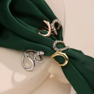 RENSINO New Style Irregular Rhinestone Scarf Buckle Metal Round Hollow Geometric Ladies’ Headscarf Fastener