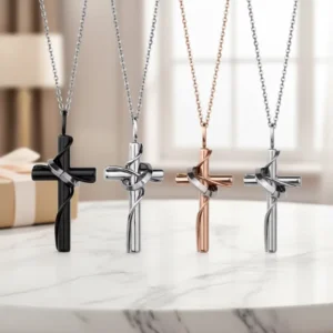 RENSINO New Style Simple Design Jesus Religious Silver Rose Gold Plated Mens Women Cross Stainless Steel Pendant Necklace