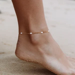 RENSINO New Summer Beach Freshwater Pearl Anklet for Women Waterproof 18k Gold Plated Stainless Steel Chain Anklets Non Tarnish Jewelry