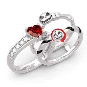 RENSINO New Three in One Red Heart Zircon Ring Cute Red Hair Women Skull Pumpkin Skeleton Triple Halloween Rings Jewelry