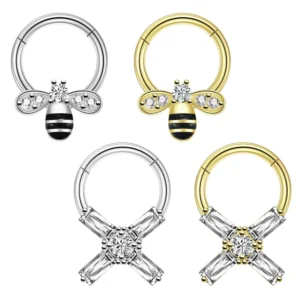 RENSINO New Trendy 316L Stainless Steel Body Piercing Bee Zircon Nose Ring Perforated Seamless Unisex Hypoallergenic Piercing Stud Gift