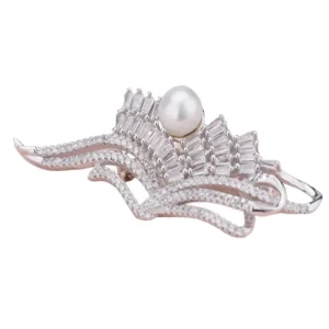 RENSINO New Trendy High Quality Unique 925 Silver Rhodium Plating OEM Flower Pearl Brooch for Women