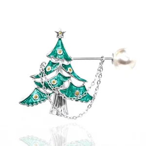 RENSINO New Unique Fine Jewelry Designer Rhodium Plated 925 Sterling Silver Natural Freshwater Pearl Enamel Christmas Trees Brooch