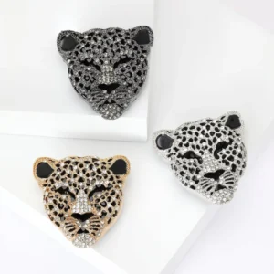 RENSINO New Vintage Animal Brooch Pins Alloy Leopard Head Crystal Rhinestone Brooch for Women Man Suit Coats Fashion Jewelry Accessories