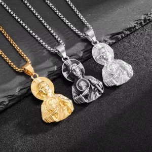 RENSINO New Waterproof 316 Stainless Steel 18K Gold Plated St. Jude Bust Pendant Men’s Accessories Necklace