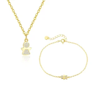 RENSINO Newest 925 Sterling Silver Fashion Jewelry Sets Zircon Angel Pendant Necklace Bracelets for Women