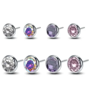 RENSINO Newest G23 ASTM F136 Titanium CZ Top Threadless Labret Stud Ear Cartilage Piercing Jewelry