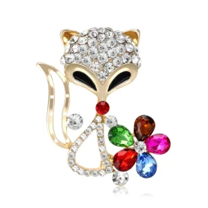 RENSINO Newest Release Gold Silver Crystal Rhinestone Safety Brooch Hijab Pins Fox Brooch Alloy for Wedding Engagement