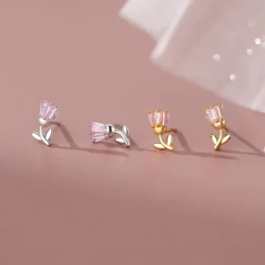 RENSINO Newest Style French Retro Crystal Zircon Tulip S925 Sterling Silver Stud Earrings for Women Jewelry Accessories YB XY 054