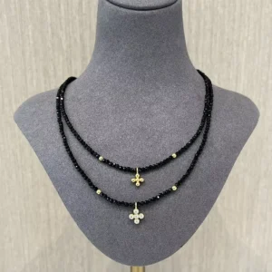 RENSINO Niche Design 925 Silver Electroplated Black Crystal and Spinel Cross Beaded Necklace for Women Sporty Style