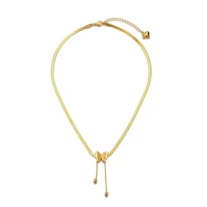 RENSINO Niche Luxury Frosted Butterfly Pendant Snake Bone Chain Female Titanium Steel Tassel Necklace