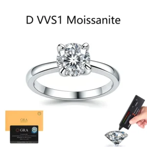 RENSINO Nickel Free Customized 1CT Moissanite Ring Round Cut Gra Certified Vvs Engagement Wedding Ring