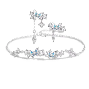 RENSINO Night Light Butterfly Foot Silver 999 Bracelet Women’s Ear Nail Set Drop Glue Gradient Sterling Silver Square Natural Water