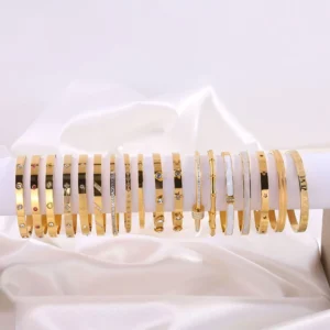 RENSINO No Fade Bracelets 18k Gold Plated Waterproof Anti Tarnish Titanium Full Zircon Fashion Bangles Jewelry Women JianYi