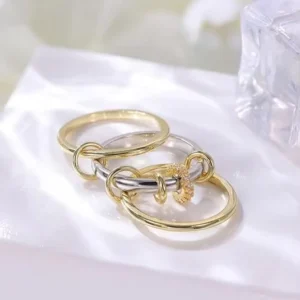 RENSINO Non-Tarnish 18k Gold Plated Stainless Steel Cubic Zirconia Geometric Stackable Rings for Women Multi-Ring Set