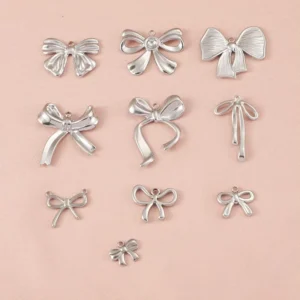 RENSINO Non Tarnish Bowtie Theme Charms Silver Plated Stainless Steel Bow Pendant for Jewelry Making