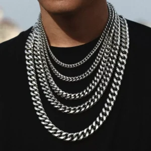 RENSINO Non Tarnish Free Waterproof Gold Plated Filled Stainless Steel Cuban Chain Men’s Hip Hop Jewelry Cuban Link Chain Necklace
