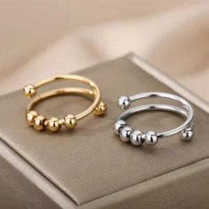 RENSINO Non Tarnish Simple Spinner Open Adjustable Anxiety Ring