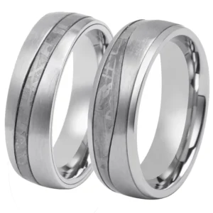 RENSINO Non Tarnish Titanium Wedding Rings Stainless with Real Meteorite His & Her King & Queen Style Couple Ring