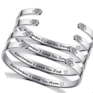 RENSINO Non fading Waterproof Stainless Steel Bracelet Family love Phrase Parents Son Daughter Festival Gift Jewelry
