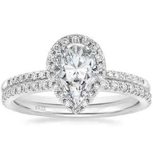 RENSINO OAHLAN Luxury Fashion Female Jewelry 1.5 Carat Pear Cut 925 Sterling Silver Bridal Set Moissanite Rings for Women Wedding